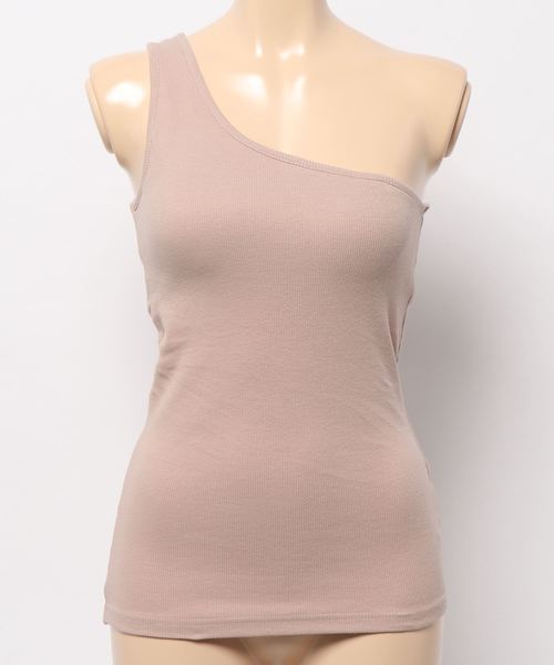 DouDou（ドゥドゥ）の「NEWカップ付ワンショルタンク（Tシャツ/カットソー・レディース・カーキ/ピンク/オフホワイト/ベージュ・FREE）」の9枚目の写真