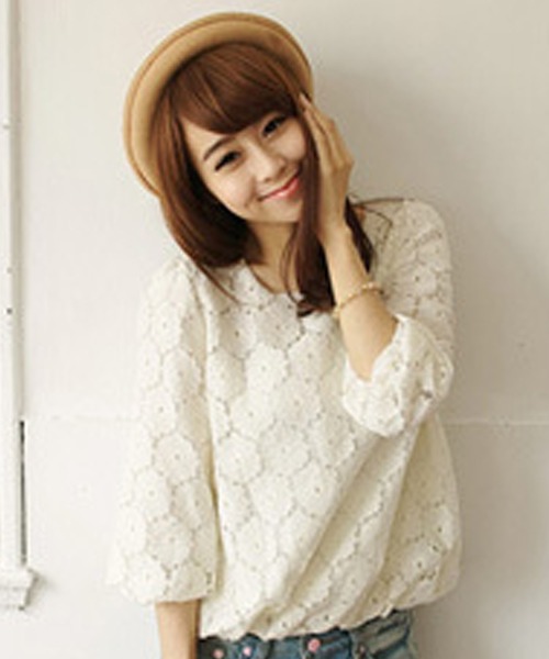 Amulet（アミュレット）の「レース地♪花柄シンプルブラウス♪きれいめデザイン♪（シャツ/ブラウス・レディース・ホワイト/ブラック・F）」の14枚目の写真
