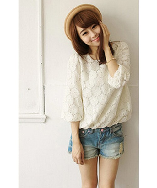 Amulet（アミュレット）の「レース地♪花柄シンプルブラウス♪きれいめデザイン♪（シャツ/ブラウス・レディース・ホワイト/ブラック・F）」の13枚目の写真