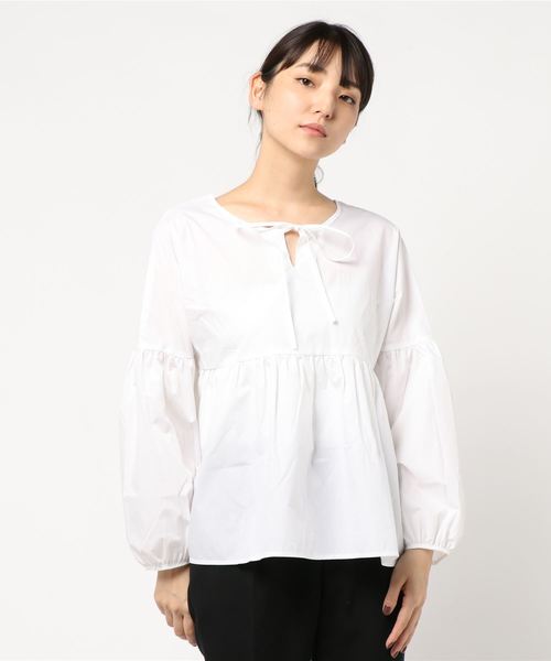 KOBE LETTUCE（コウベレタス）の「前後2WAYリボンギャザーバルーン袖ブラウス（シャツ/ブラウス・レディース・ブラック/ベージュ/ブラウン/オフホワイト・FREE）」の2枚目の写真