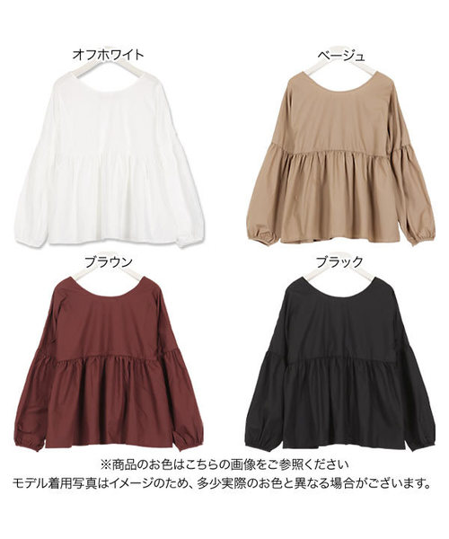 KOBE LETTUCE（コウベレタス）の「前後2WAYリボンギャザーバルーン袖ブラウス（シャツ/ブラウス・レディース・ブラック/ベージュ/ブラウン/オフホワイト・FREE）」の15枚目の写真