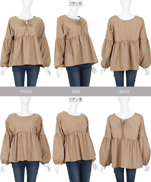 KOBE LETTUCE（コウベレタス）の「前後2WAYリボンギャザーバルーン袖ブラウス（シャツ/ブラウス・レディース・ブラック/ベージュ/ブラウン/オフホワイト・FREE）」の16枚目の写真