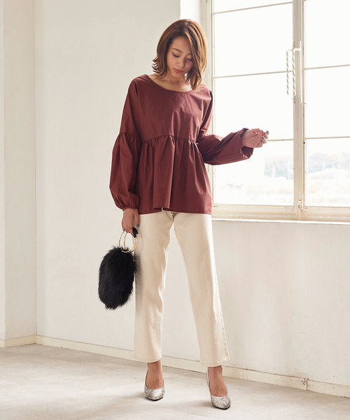 KOBE LETTUCE（コウベレタス）の「前後2WAYリボンギャザーバルーン袖ブラウス（シャツ/ブラウス・レディース・ブラック/ベージュ/ブラウン/オフホワイト・FREE）」の11枚目の写真