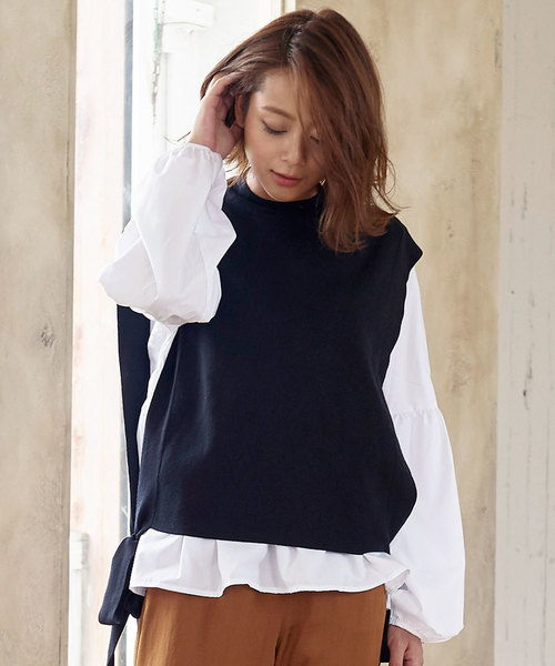 KOBE LETTUCE（コウベレタス）の「前後2WAYリボンギャザーバルーン袖ブラウス（シャツ/ブラウス・レディース・ブラック/ベージュ/ブラウン/オフホワイト・FREE）」の12枚目の写真