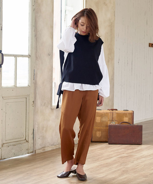 KOBE LETTUCE（コウベレタス）の「前後2WAYリボンギャザーバルーン袖ブラウス（シャツ/ブラウス・レディース・ブラック/ベージュ/ブラウン/オフホワイト・FREE）」の13枚目の写真