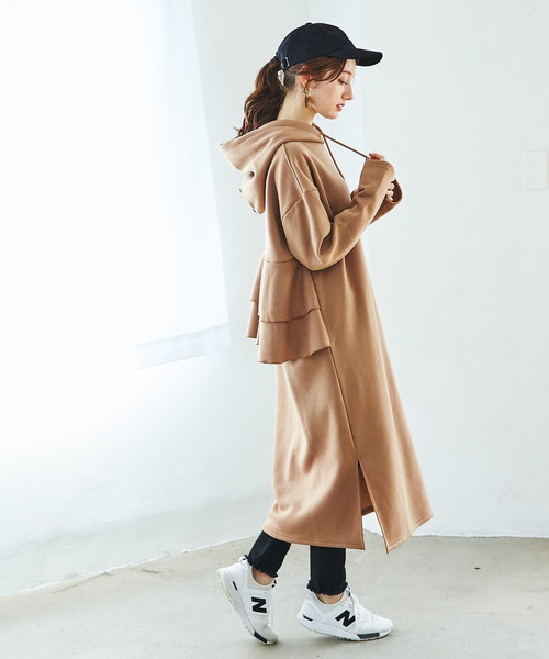 GeeRA(ジーラ)の「裏起毛バックフリルパーカーワンピース(ワンピース・レディース・モカ/ブラック・X-LARGE/MEDIUM/LARGE)」の7枚目の写真