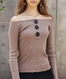ALEXIA STAM | Off The Shoulder Rib Knit Top/オフショルダーリブニットトップ(Tシャツ/カットソー)