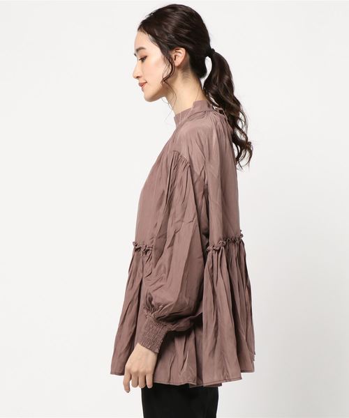 coca（coca）（コカ）の「スタンドカラー切り替えバルーンスリーブブラウス（シャツ/ブラウス・レディース・ピンク系その他/ブラック・ONE SIZE）」の3枚目の写真