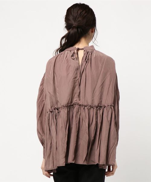 coca（coca）（コカ）の「スタンドカラー切り替えバルーンスリーブブラウス（シャツ/ブラウス・レディース・ピンク系その他/ブラック・ONE SIZE）」の4枚目の写真