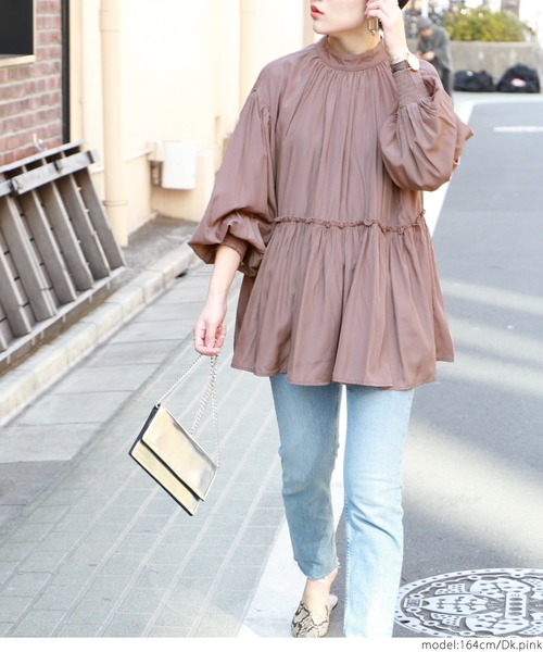 coca（coca）（コカ）の「スタンドカラー切り替えバルーンスリーブブラウス（シャツ/ブラウス・レディース・ピンク系その他/ブラック・ONE SIZE）」の8枚目の写真