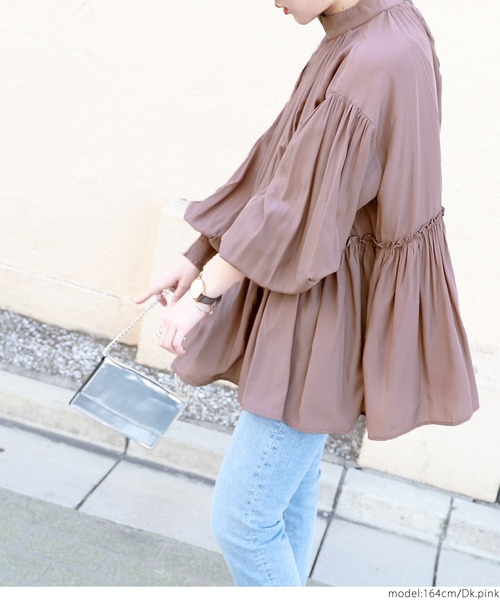 coca（coca）（コカ）の「スタンドカラー切り替えバルーンスリーブブラウス（シャツ/ブラウス・レディース・ピンク系その他/ブラック・ONE SIZE）」の9枚目の写真