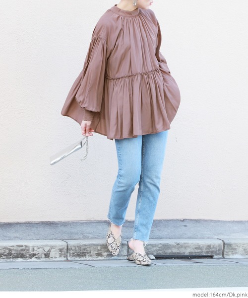 coca（coca）（コカ）の「スタンドカラー切り替えバルーンスリーブブラウス（シャツ/ブラウス・レディース・ピンク系その他/ブラック・ONE SIZE）」の10枚目の写真