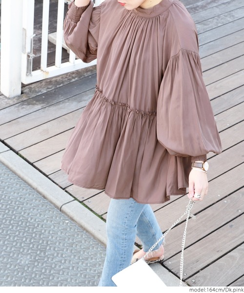 coca（coca）（コカ）の「スタンドカラー切り替えバルーンスリーブブラウス（シャツ/ブラウス・レディース・ピンク系その他/ブラック・ONE SIZE）」の11枚目の写真