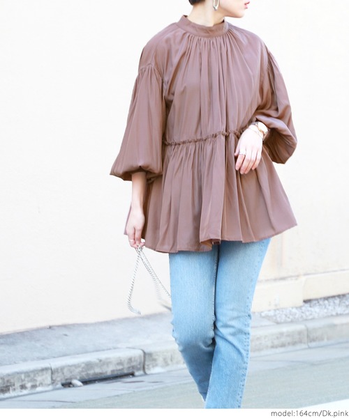 coca（coca）（コカ）の「スタンドカラー切り替えバルーンスリーブブラウス（シャツ/ブラウス・レディース・ピンク系その他/ブラック・ONE SIZE）」の12枚目の写真