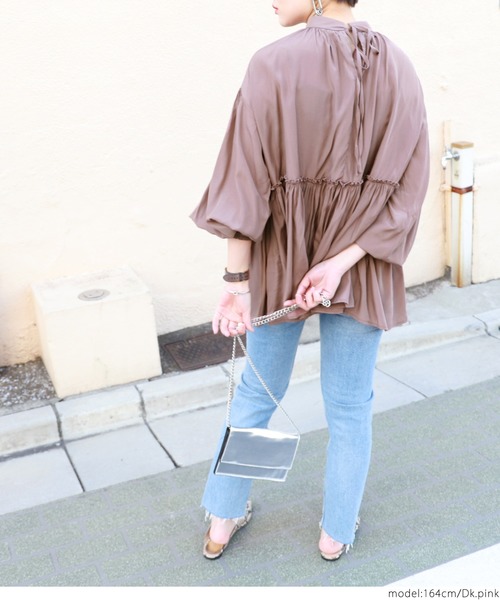 coca（coca）（コカ）の「スタンドカラー切り替えバルーンスリーブブラウス（シャツ/ブラウス・レディース・ピンク系その他/ブラック・ONE SIZE）」の13枚目の写真