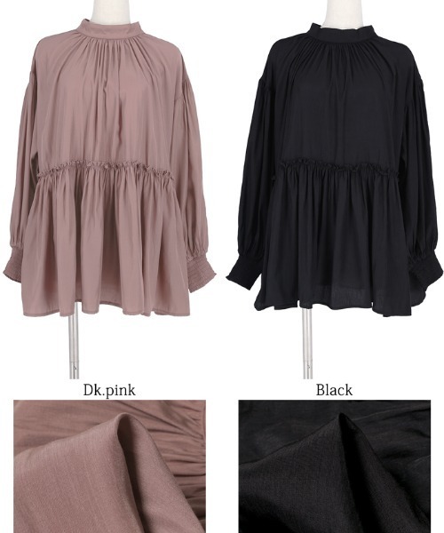 coca（coca）（コカ）の「スタンドカラー切り替えバルーンスリーブブラウス（シャツ/ブラウス・レディース・ピンク系その他/ブラック・ONE SIZE）」の14枚目の写真