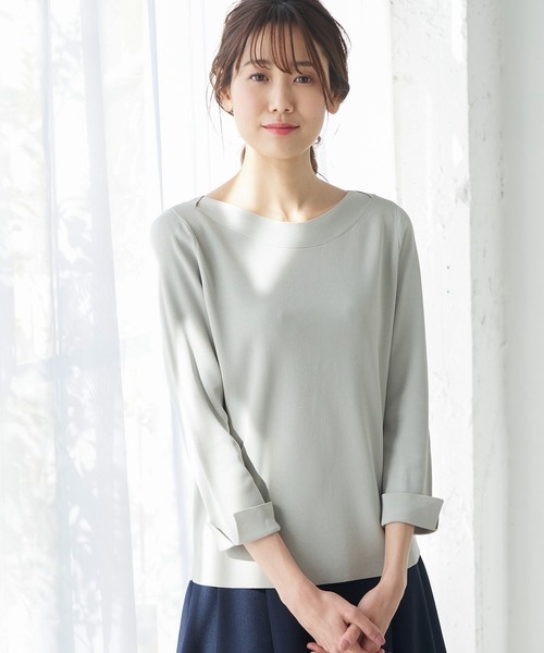 ROPE' PICNIC(ロペピクニック)の「【UVケア&マシンウォッシャブル】総針ボートネックプルオーバー(ニット/セーター・レディース・キナリ/ブラック/グリーン系その他2/ラベンダー・38/40)」の4枚目の写真