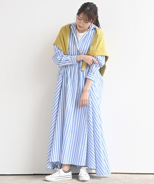 長袖スキッパーテントワンピース
