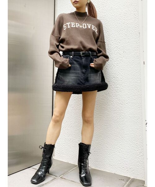 GYDA（ジェイダ）の「boa material switchingデニムスカートライクショーパン（デニムスカート・レディース・ブラック/ブルー・SMALL/MEDIUM）」の4枚目の写真