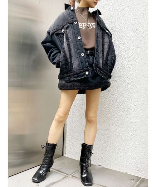 GYDA（ジェイダ）の「boa material switchingデニムスカートライクショーパン（デニムスカート・レディース・ブラック/ブルー・SMALL/MEDIUM）」の6枚目の写真