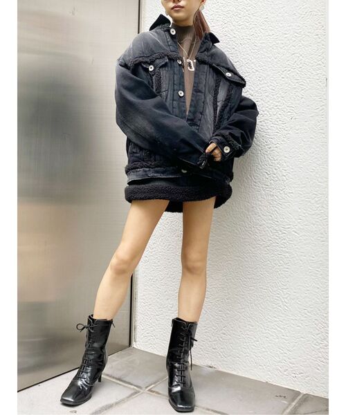 GYDA（ジェイダ）の「boa material switchingデニムスカートライクショーパン（デニムスカート・レディース・ブラック/ブルー・SMALL/MEDIUM）」の8枚目の写真