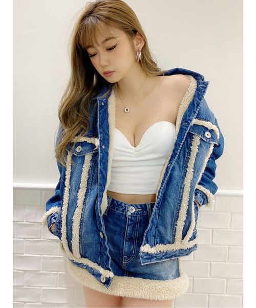 GYDA（ジェイダ）の「boa material switchingデニムスカートライクショーパン（デニムスカート・レディース・ブラック/ブルー・SMALL/MEDIUM）」の3枚目の写真