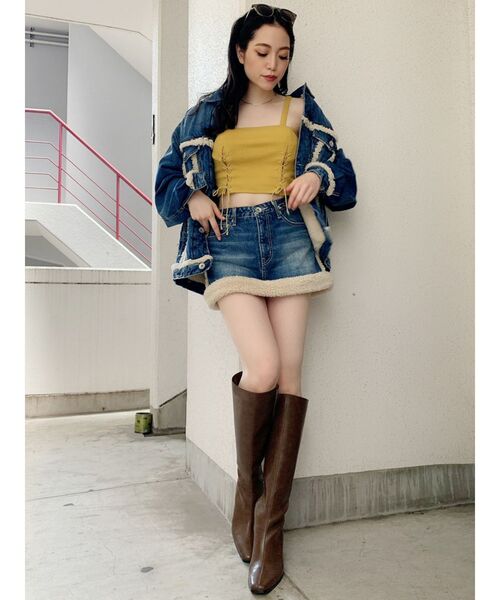 GYDA（ジェイダ）の「boa material switchingデニムスカートライクショーパン（デニムスカート・レディース・ブラック/ブルー・SMALL/MEDIUM）」の13枚目の写真