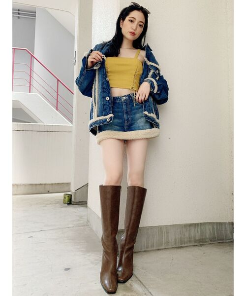 GYDA（ジェイダ）の「boa material switchingデニムスカートライクショーパン（デニムスカート・レディース・ブラック/ブルー・SMALL/MEDIUM）」の10枚目の写真