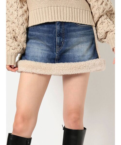 GYDA（ジェイダ）の「boa material switchingデニムスカートライクショーパン（デニムスカート・レディース・ブラック/ブルー・SMALL/MEDIUM）」の5枚目の写真