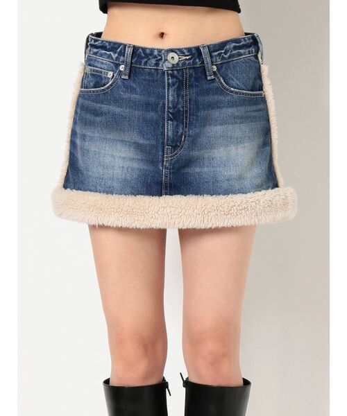 GYDA（ジェイダ）の「boa material switchingデニムスカートライクショーパン（デニムスカート・レディース・ブラック/ブルー・SMALL/MEDIUM）」の9枚目の写真