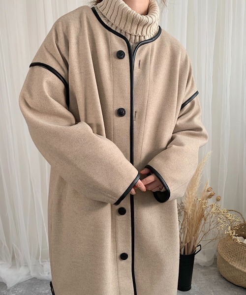 slowmelly(スローメリー)の「【WEARISTA てら】パイピングライトアウター(ノーカラージャケット・レディース・ブラック/ベージュ・FREE)」の7枚目の写真