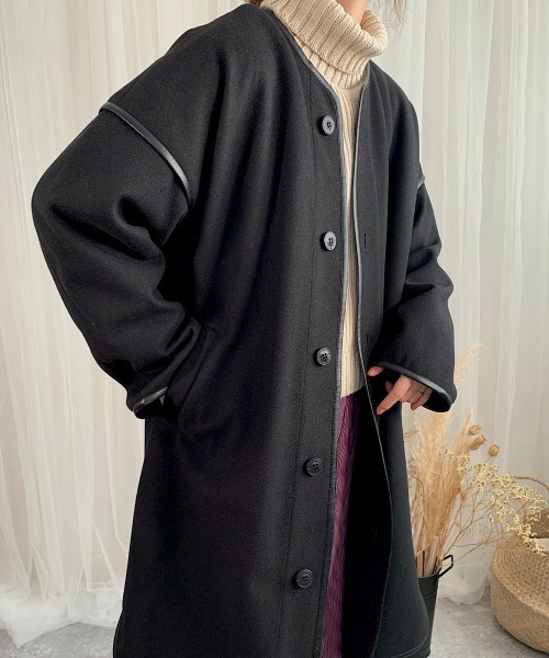 slowmelly(スローメリー)の「【WEARISTA てら】パイピングライトアウター(ノーカラージャケット・レディース・ブラック/ベージュ・FREE)」の14枚目の写真