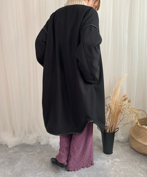 slowmelly(スローメリー)の「【WEARISTA てら】パイピングライトアウター(ノーカラージャケット・レディース・ブラック/ベージュ・FREE)」の9枚目の写真