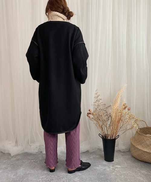 slowmelly(スローメリー)の「【WEARISTA てら】パイピングライトアウター(ノーカラージャケット・レディース・ブラック/ベージュ・FREE)」の11枚目の写真