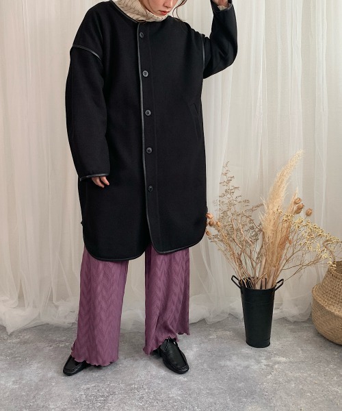 slowmelly(スローメリー)の「【WEARISTA てら】パイピングライトアウター(ノーカラージャケット・レディース・ブラック/ベージュ・FREE)」の13枚目の写真