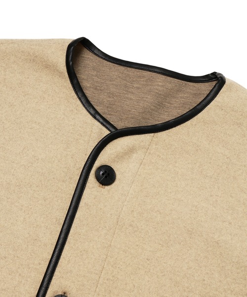 slowmelly(スローメリー)の「【WEARISTA てら】パイピングライトアウター(ノーカラージャケット・レディース・ブラック/ベージュ・FREE)」の18枚目の写真