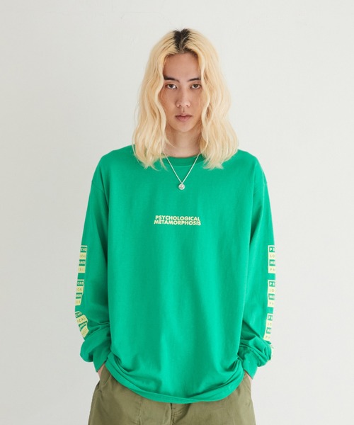PSYCHOLOGICAL METAMORPHOSIS(サイコロジカルメタモーフォーセス)の「BOX LOGO LS TEE(Tシャツ/カットソー・メンズ・グリーン/ブラック/パープル・XXL/M/L/XL)」の2枚目の写真