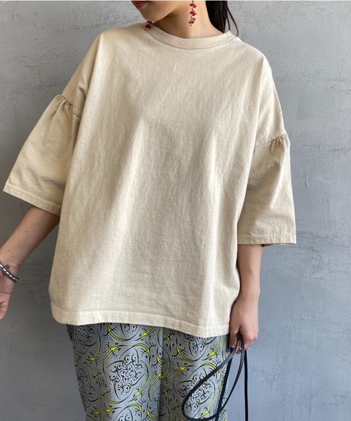 Healthknit（ヘルスニット）の「[HEALTHKNIT/ヘルスニット] アメリカンジャージー ギャザースリーブワイドTシャツ（Tシャツ/カットソー・レディース・ブラウン/ベージュ・F）」の12枚目の写真