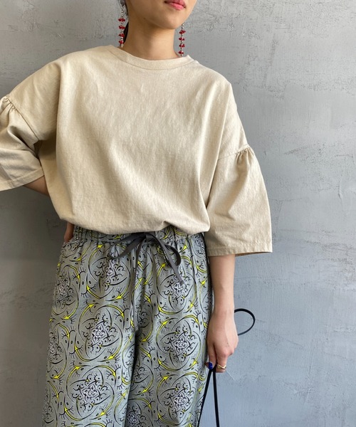 Healthknit（ヘルスニット）の「[HEALTHKNIT/ヘルスニット] アメリカンジャージー ギャザースリーブワイドTシャツ（Tシャツ/カットソー・レディース・ブラウン/ベージュ・F）」の7枚目の写真