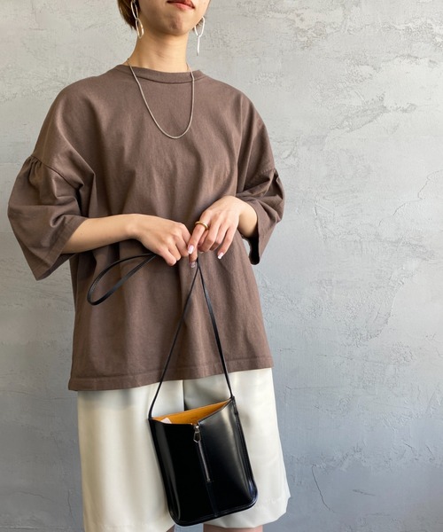 Healthknit（ヘルスニット）の「[HEALTHKNIT/ヘルスニット] アメリカンジャージー ギャザースリーブワイドTシャツ（Tシャツ/カットソー・レディース・ブラウン/ベージュ・F）」の20枚目の写真