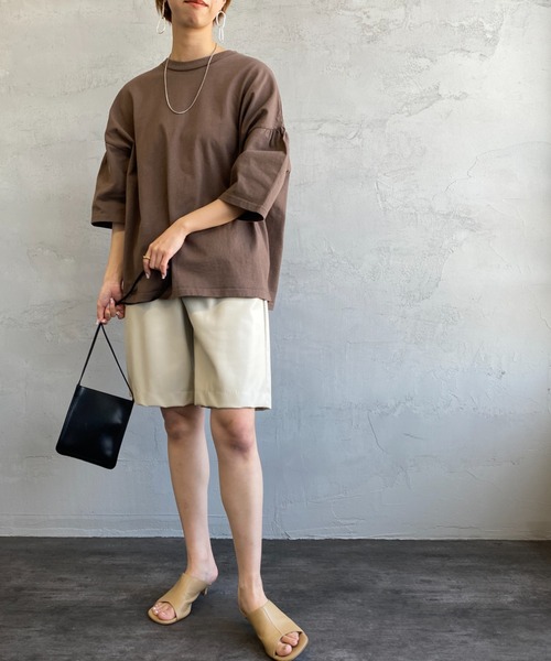 Healthknit（ヘルスニット）の「[HEALTHKNIT/ヘルスニット] アメリカンジャージー ギャザースリーブワイドTシャツ（Tシャツ/カットソー・レディース・ブラウン/ベージュ・F）」の21枚目の写真