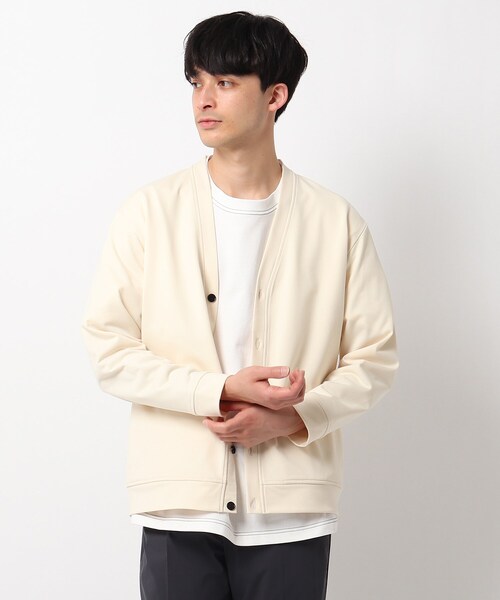 OPAQUE.CLIP(オペークドットクリップ)の「◆エアロノットインレイ Vネックカーディガン(カーディガン/ボレロ・メンズ・アイボリー/ブラック/ベージュ・03/02)」の2枚目の写真