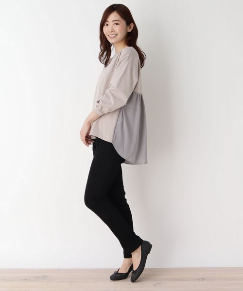 pink adobe（ピンクアドベ）の「◆【M～LL】バックシフォンプリーツプルオーバー（Tシャツ/カットソー・レディース・ライトグレー/ブラック/グリーン/アイボリー・40/38/42）」の5枚目の写真