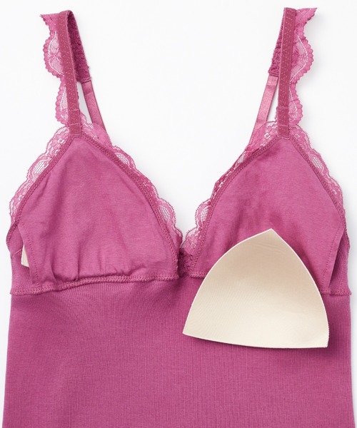 Lingerie by GeeRA（ランジェリーバイジーラ）の「コットンブレンドカップ付リブレースキャミ（キャミソール・レディース・エメラルド/ピンク/ブラック/グレー・MEDIUM/LARGE/X-LARGE）」の9枚目の写真