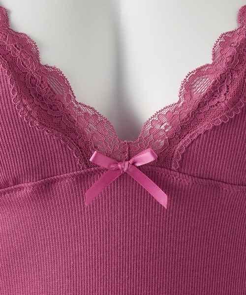 Lingerie by GeeRA（ランジェリーバイジーラ）の「コットンブレンドカップ付リブレースキャミ（キャミソール・レディース・エメラルド/ピンク/ブラック/グレー・MEDIUM/LARGE/X-LARGE）」の6枚目の写真