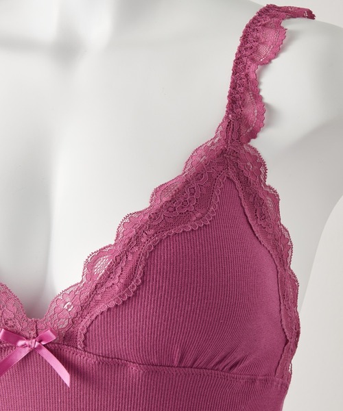 Lingerie by GeeRA（ランジェリーバイジーラ）の「コットンブレンドカップ付リブレースキャミ（キャミソール・レディース・エメラルド/ピンク/ブラック/グレー・MEDIUM/LARGE/X-LARGE）」の10枚目の写真