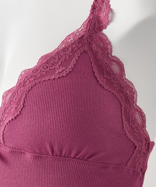 Lingerie by GeeRA（ランジェリーバイジーラ）の「コットンブレンドカップ付リブレースキャミ（キャミソール・レディース・エメラルド/ピンク/ブラック/グレー・MEDIUM/LARGE/X-LARGE）」の5枚目の写真