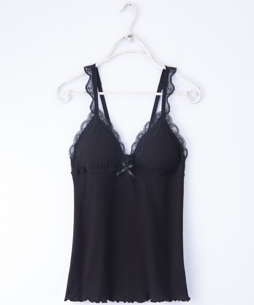 Lingerie by GeeRA（ランジェリーバイジーラ）の「コットンブレンドカップ付リブレースキャミ（キャミソール・レディース・エメラルド/ピンク/ブラック/グレー・MEDIUM/LARGE/X-LARGE）」の13枚目の写真