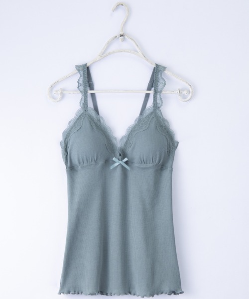 Lingerie by GeeRA（ランジェリーバイジーラ）の「コットンブレンドカップ付リブレースキャミ（キャミソール・レディース・エメラルド/ピンク/ブラック/グレー・MEDIUM/LARGE/X-LARGE）」の15枚目の写真