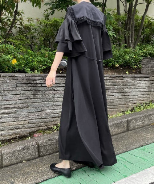 PERNA（ペルナ）の「五分袖フリルロングワンピース（ワンピース